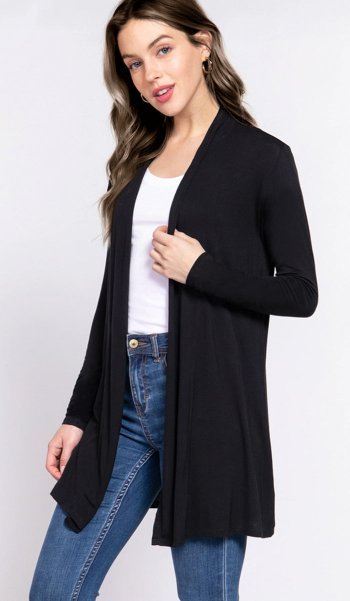 Luna Essential Light Long Open-Front Cardigan - Black