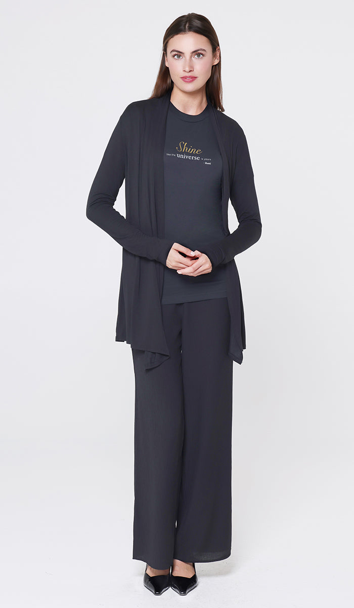 Luna Essential Light Long Open-Front Cardigan - Black