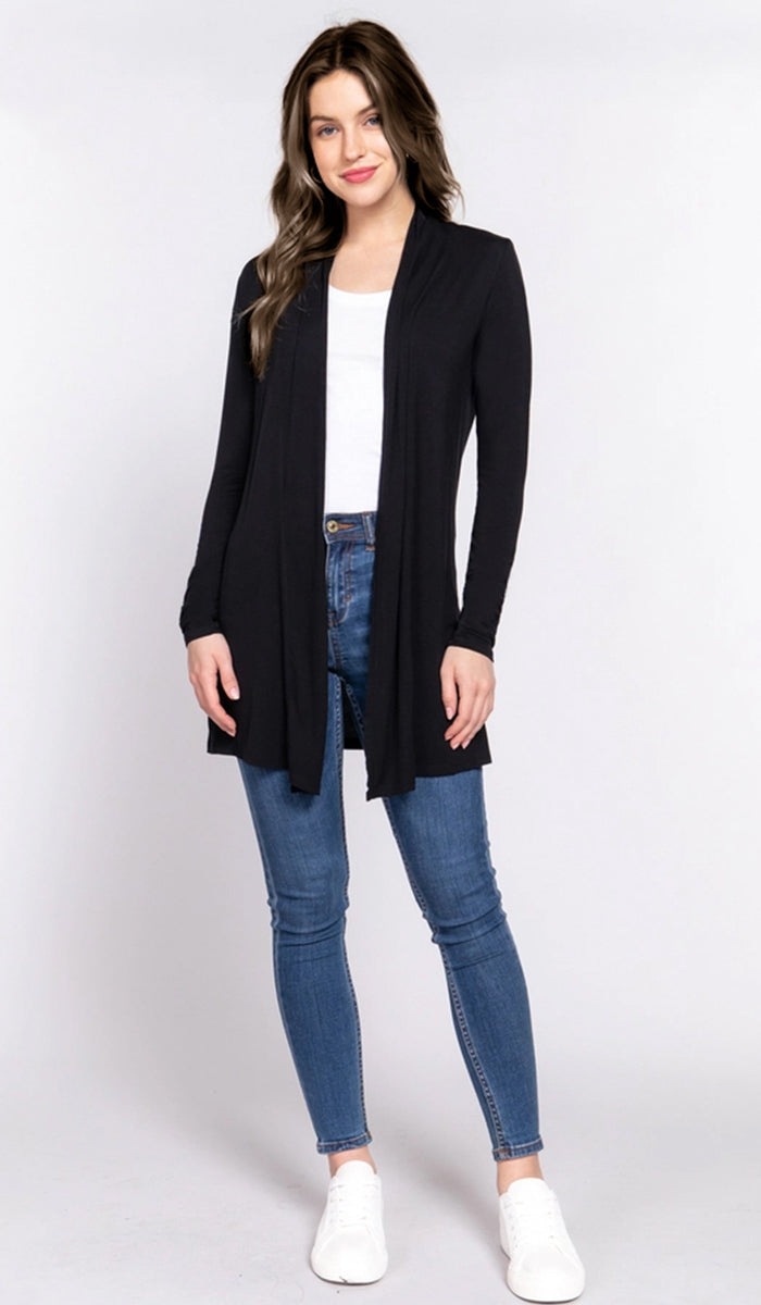 Luna Essential Light Long Open-Front Cardigan - Black