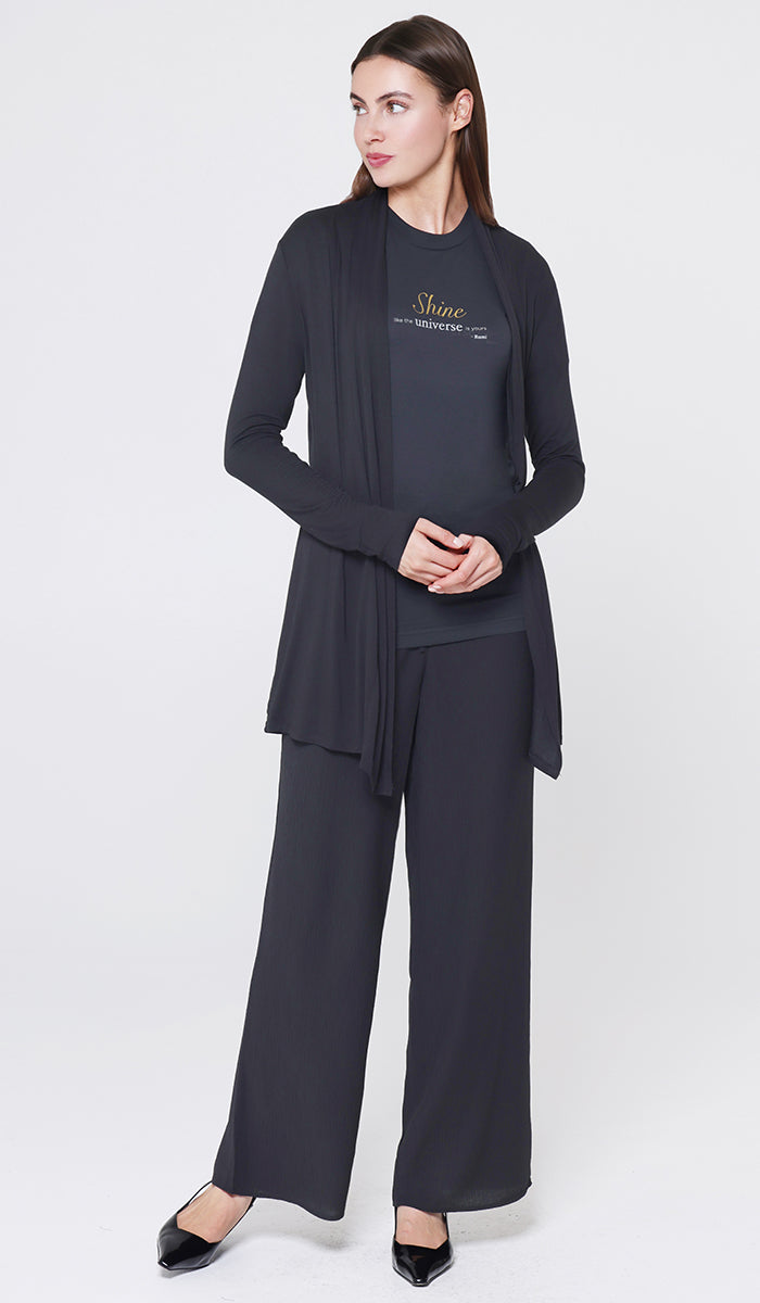 Luna Essential Light Long Open-Front Cardigan - Black