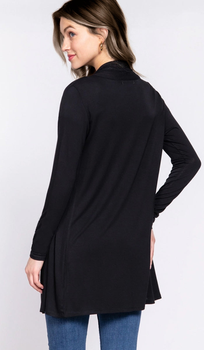 Luna Essential Light Long Open-Front Cardigan - Black