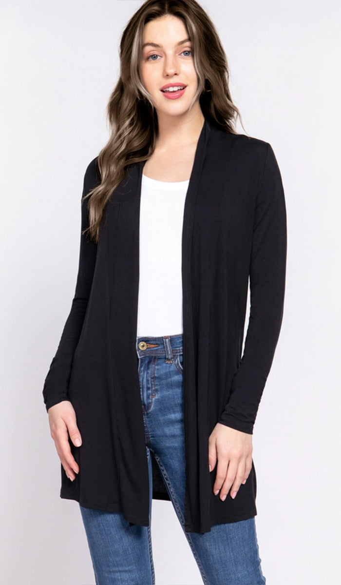 Luna Essential Light Long Open-Front Cardigan - Black