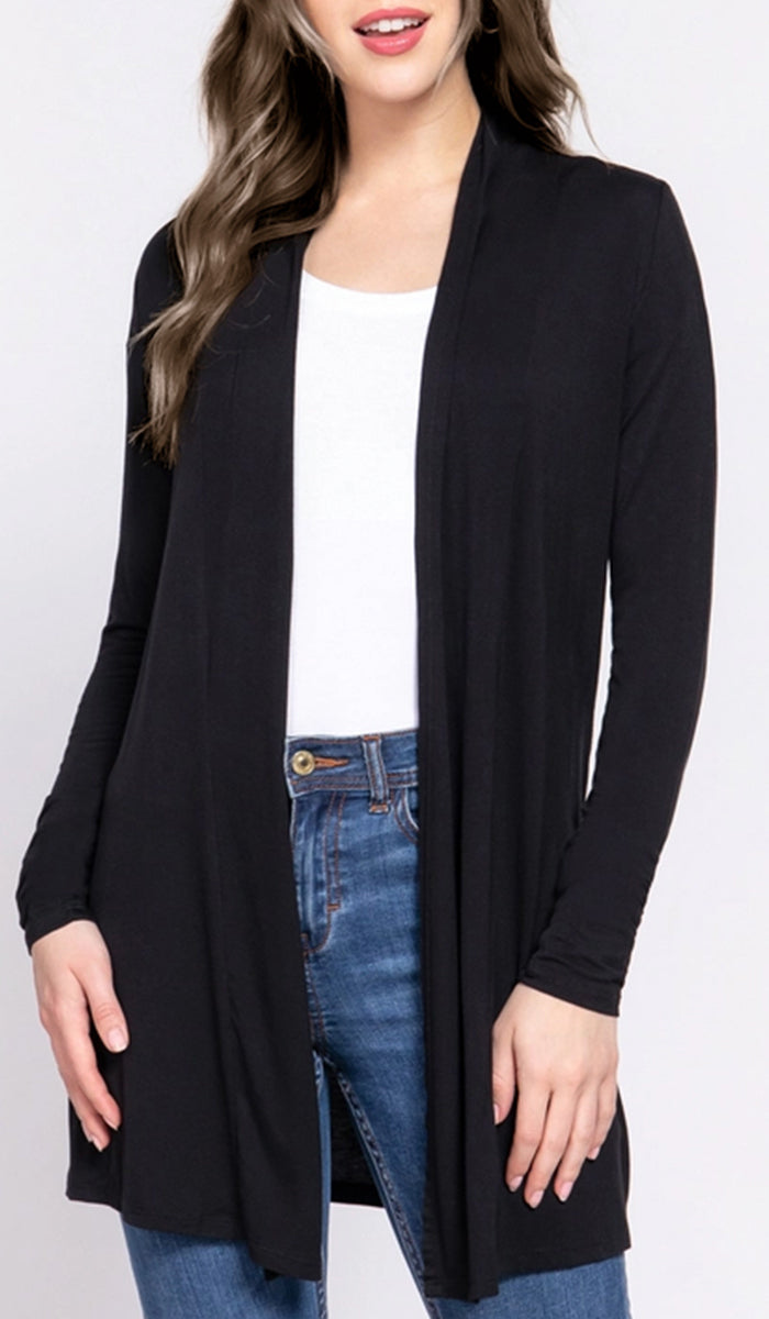 Luna Essential Light Long Open-Front Cardigan - Black