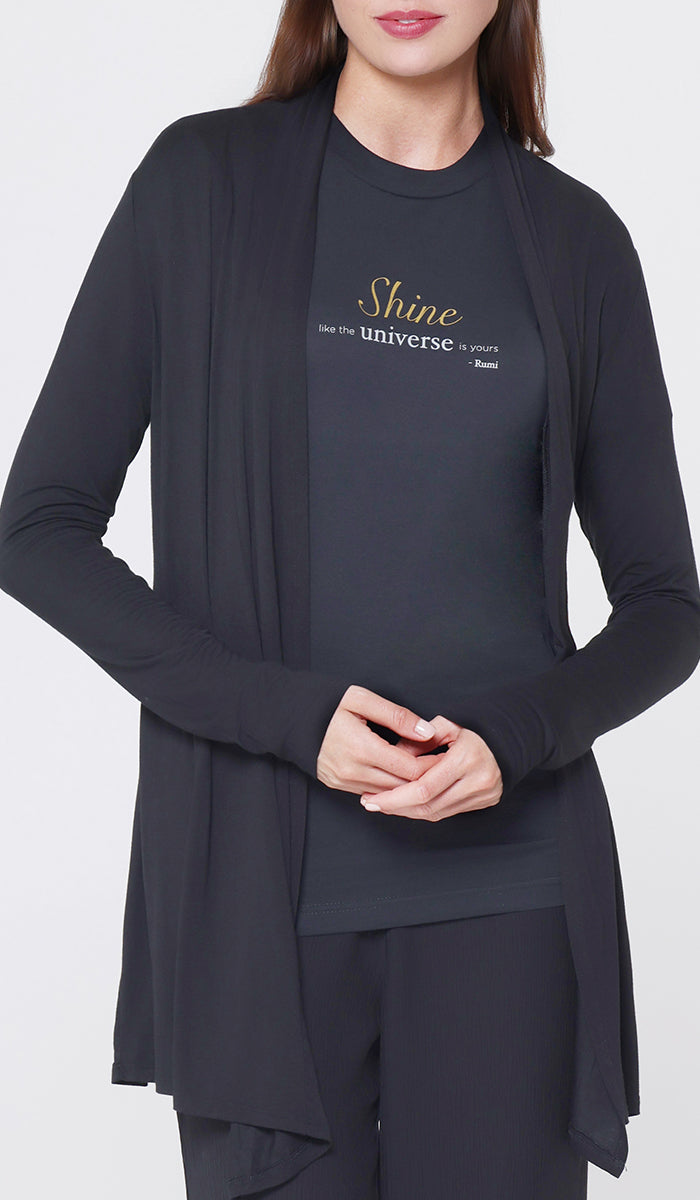 Luna Essential Light Long Open-Front Cardigan - Black