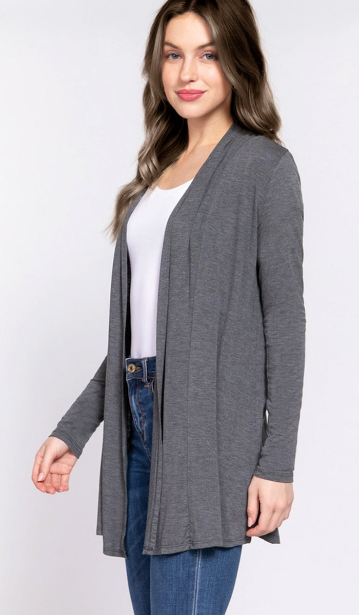 Mehro Cardigan long léger ouvert sur le devant - Crème