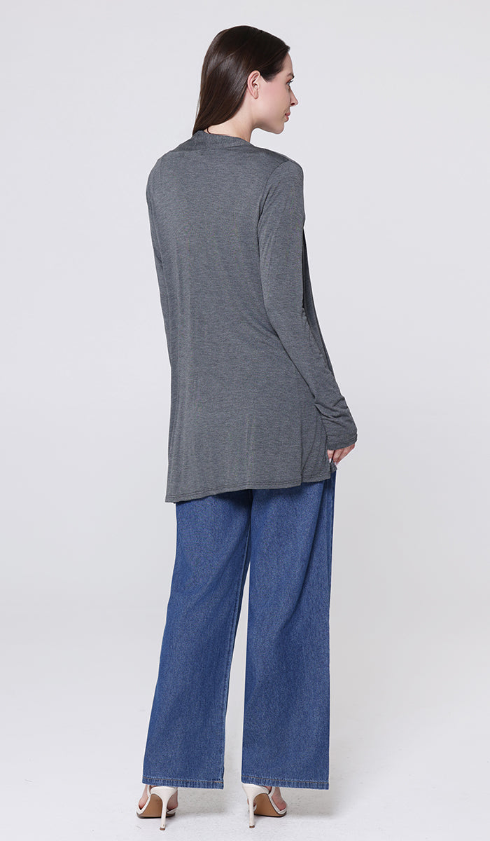 Luna Essential Light Long Open-Front Cardigan - Charcoal
