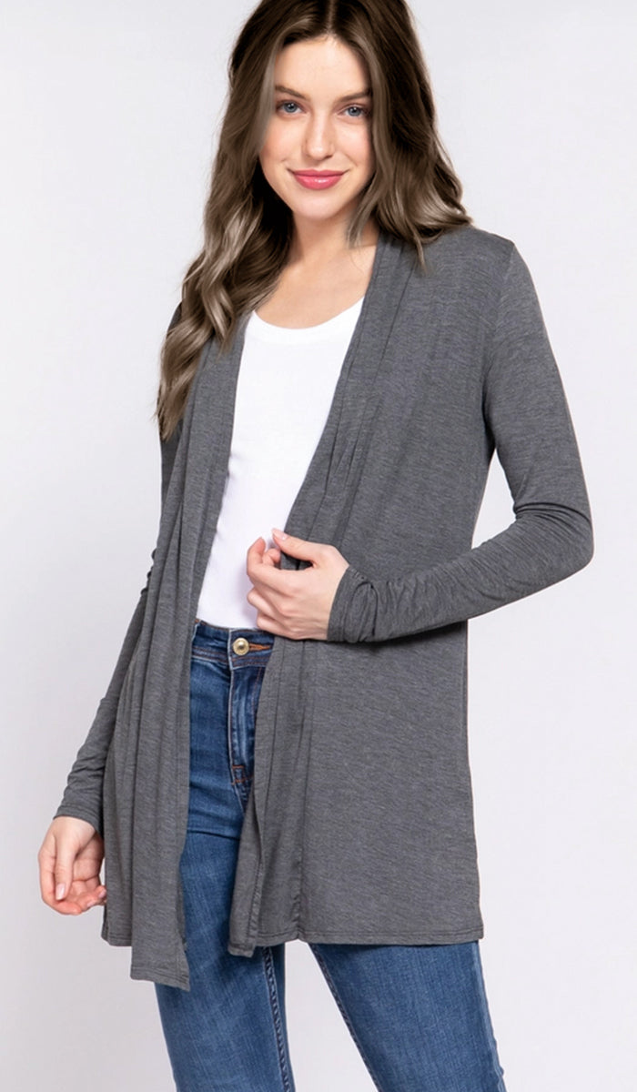 Mehro Cardigan long léger ouvert sur le devant - Crème