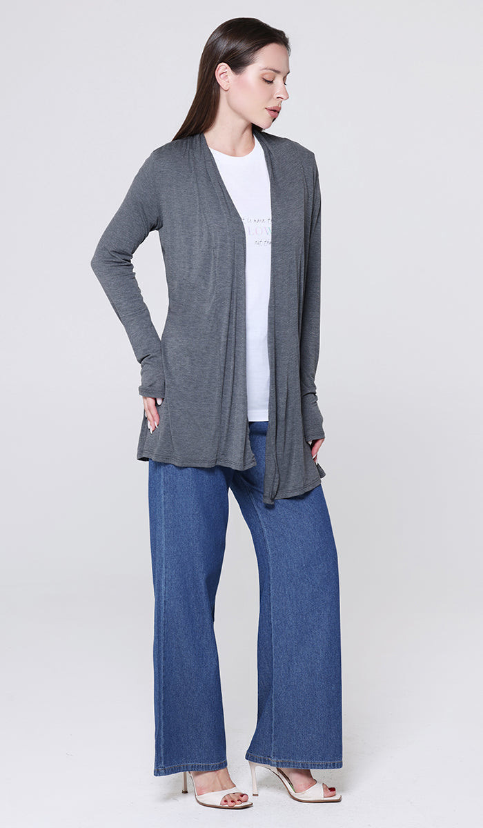 Luna Essential Light Long Open-Front Cardigan - Charcoal