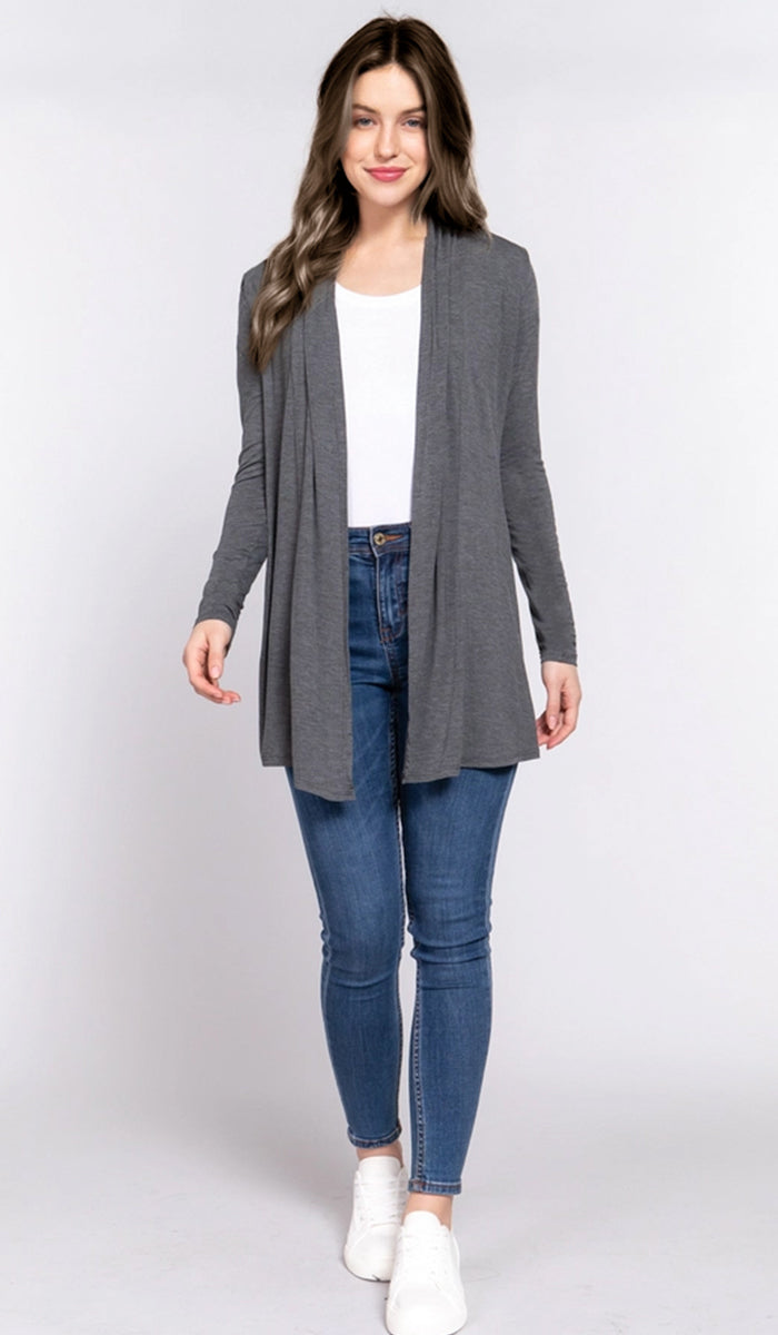 Mehro Cardigan long léger ouvert sur le devant - Crème