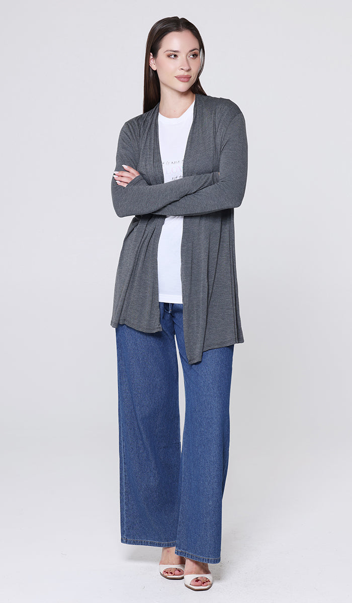 Luna Essential Light Long Open-Front Cardigan - Charcoal