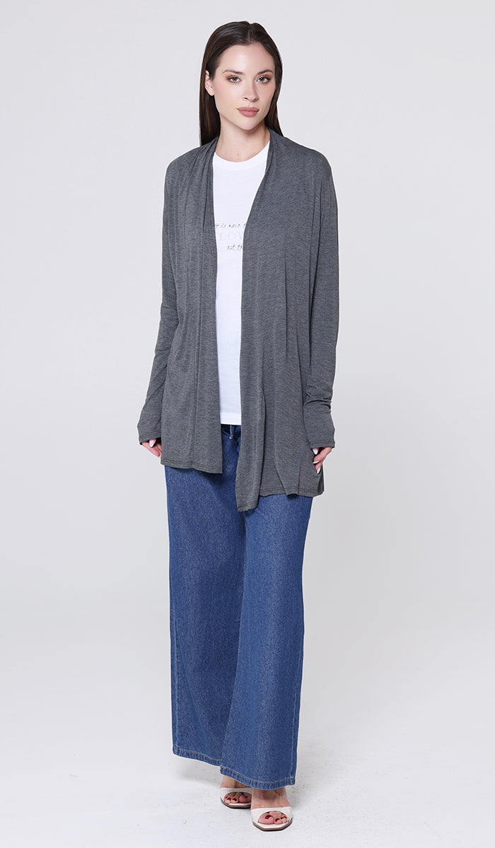Luna Essential Light Long Open-Front Cardigan - Charcoal