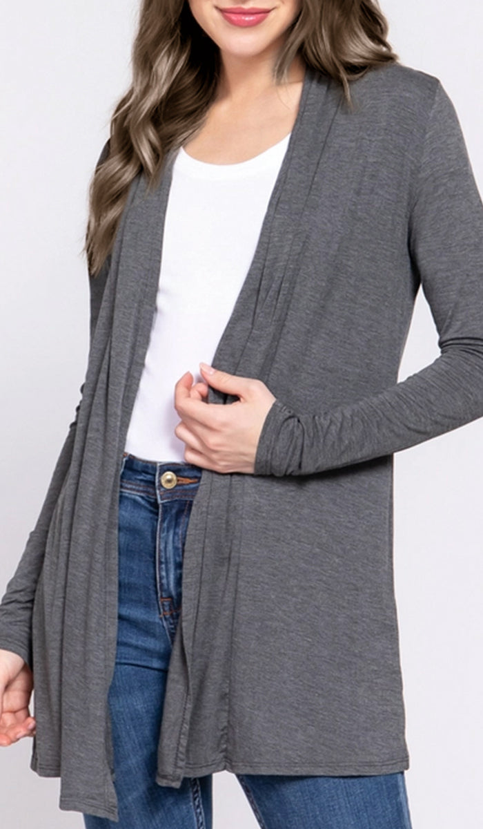 Mehro Cardigan long léger ouvert sur le devant - Crème