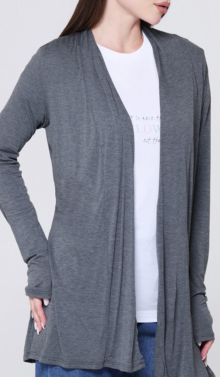 Luna Essential Light Long Open-Front Cardigan - Charcoal
