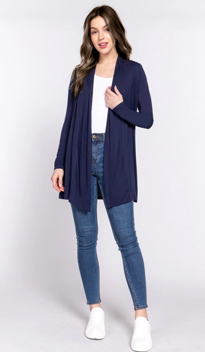 Mehro Cardigan long léger ouvert sur le devant - Crème