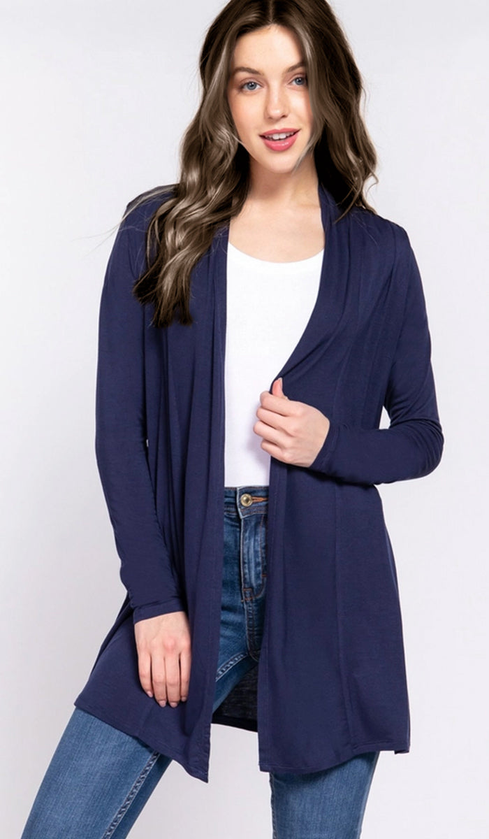 Mehro Cardigan long léger ouvert sur le devant - Crème