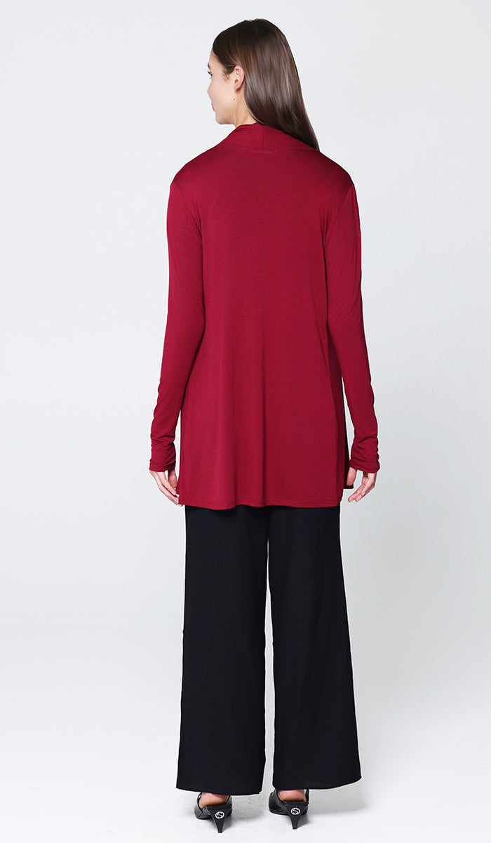 Luna Essential Light Long Open-Front Cardigan - Ruby