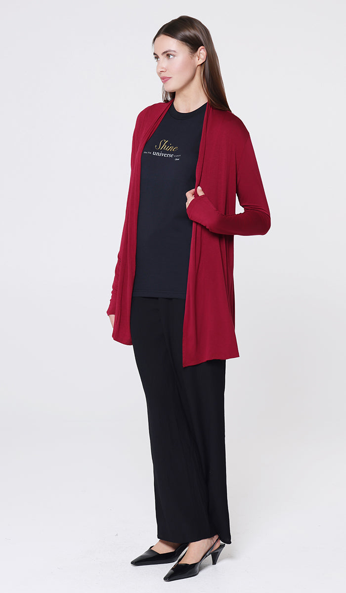 Luna Essential Light Long Open-Front Cardigan - Ruby