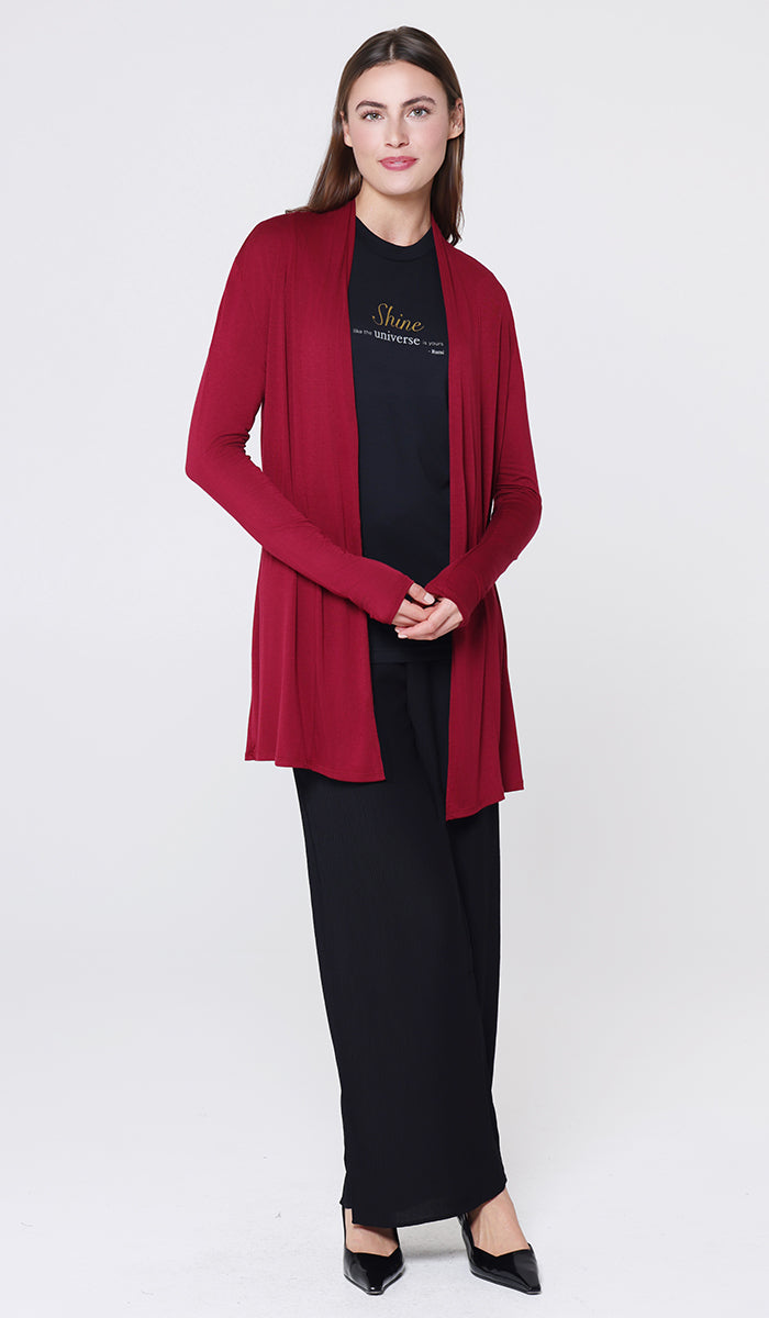 Luna Essential Light Long Open-Front Cardigan - Ruby