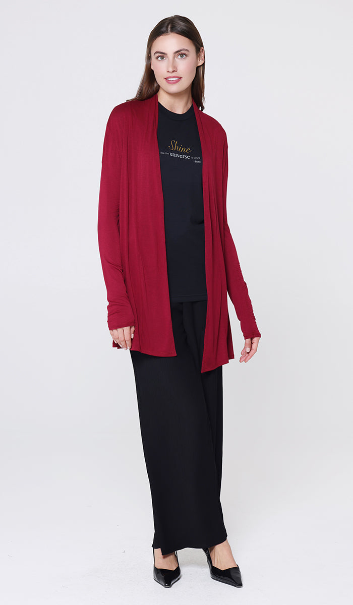 Luna Essential Light Long Open-Front Cardigan - Ruby