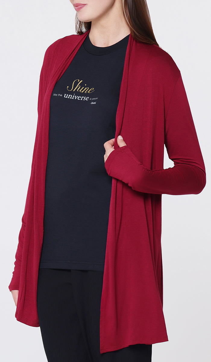 Luna Essential Light Long Open-Front Cardigan - Ruby