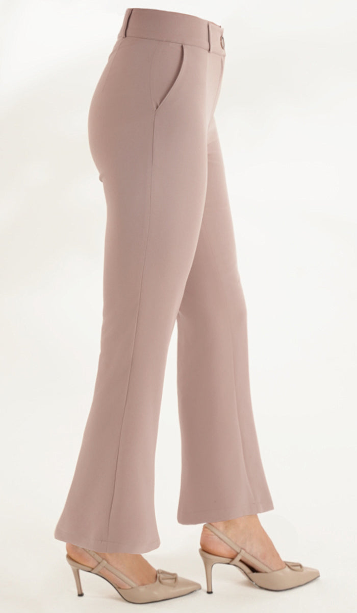 Lyla Mocha Dressy Tailored Flared Trouser Pants | Modest Pants