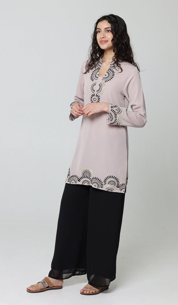 Maha Gold  Embellished Long Modest Tunic - Blush - PREORDER (ships in 2 weeks)