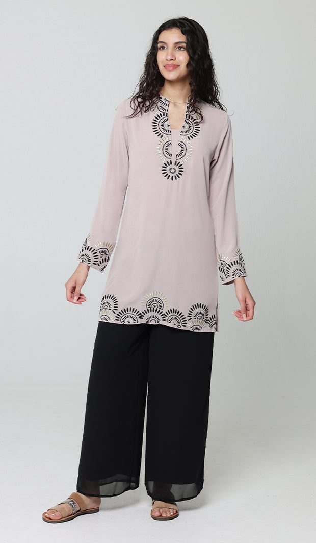 Maha Gold  Embellished Long Modest Tunic - Blush - PREORDER (ships in 2 weeks)