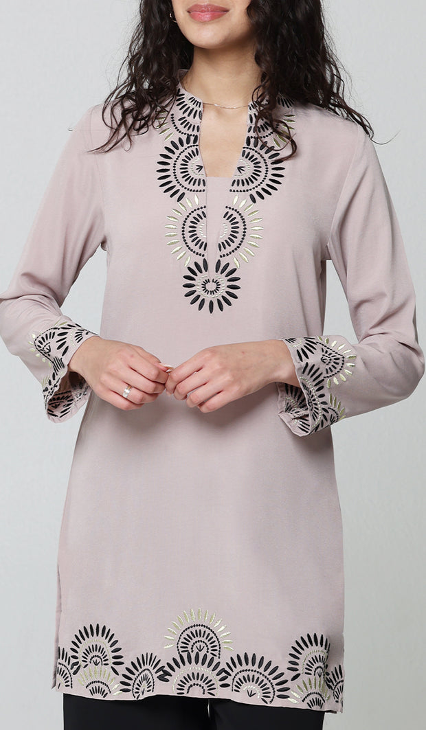 Maha Gold  Embellished Long Modest Tunic - Blush - PREORDER (ships in 2 weeks)