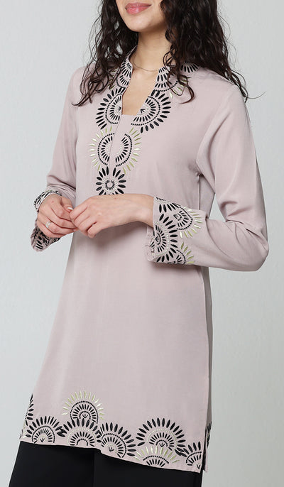 Maha Gold  Embellished Long Modest Tunic - Blush - PREORDER (ships in 2 weeks)