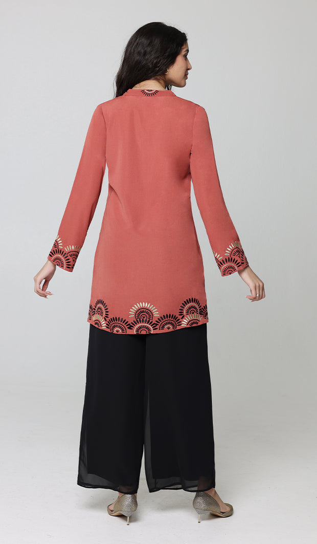 Maha Gold  Embellished Long Modest Tunic - Clay - PREORDER (ships in 2 weeks)