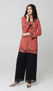 Maha Gold  Embellished Long Modest Tunic - Clay - PREORDER (ships in 2 weeks)