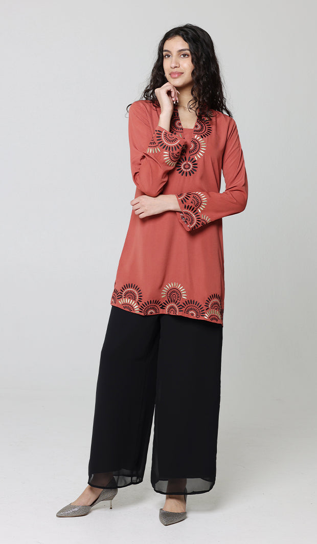 Maha Gold  Embellished Long Modest Tunic - Clay - PREORDER (ships in 2 weeks)