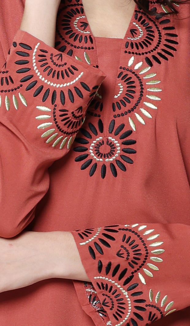 Maha Gold  Embellished Long Modest Tunic - Clay - PREORDER (ships in 2 weeks)