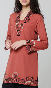 Maha Gold  Embellished Long Modest Tunic - Clay - PREORDER (ships in 2 weeks)