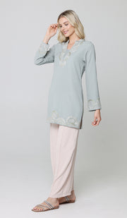 Maha Gold  Embellished Long Modest Tunic - Sage