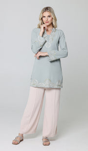 Maha Gold  Embellished Long Modest Tunic - Sage