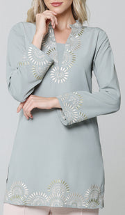 Maha Gold  Embellished Long Modest Tunic - Sage - PREORDER (ships in 2 weeks)