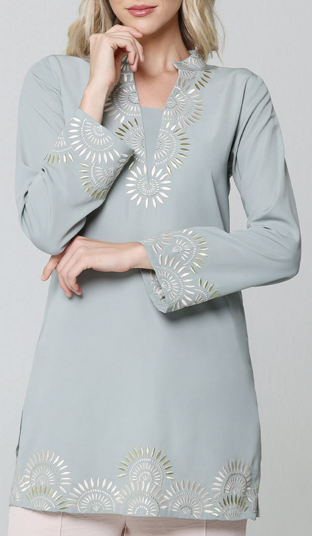 Maha Gold  Embellished Long Modest Tunic - Sage - PREORDER (ships in 2 weeks)