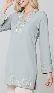 Maha Gold  Embellished Long Modest Tunic - Sage