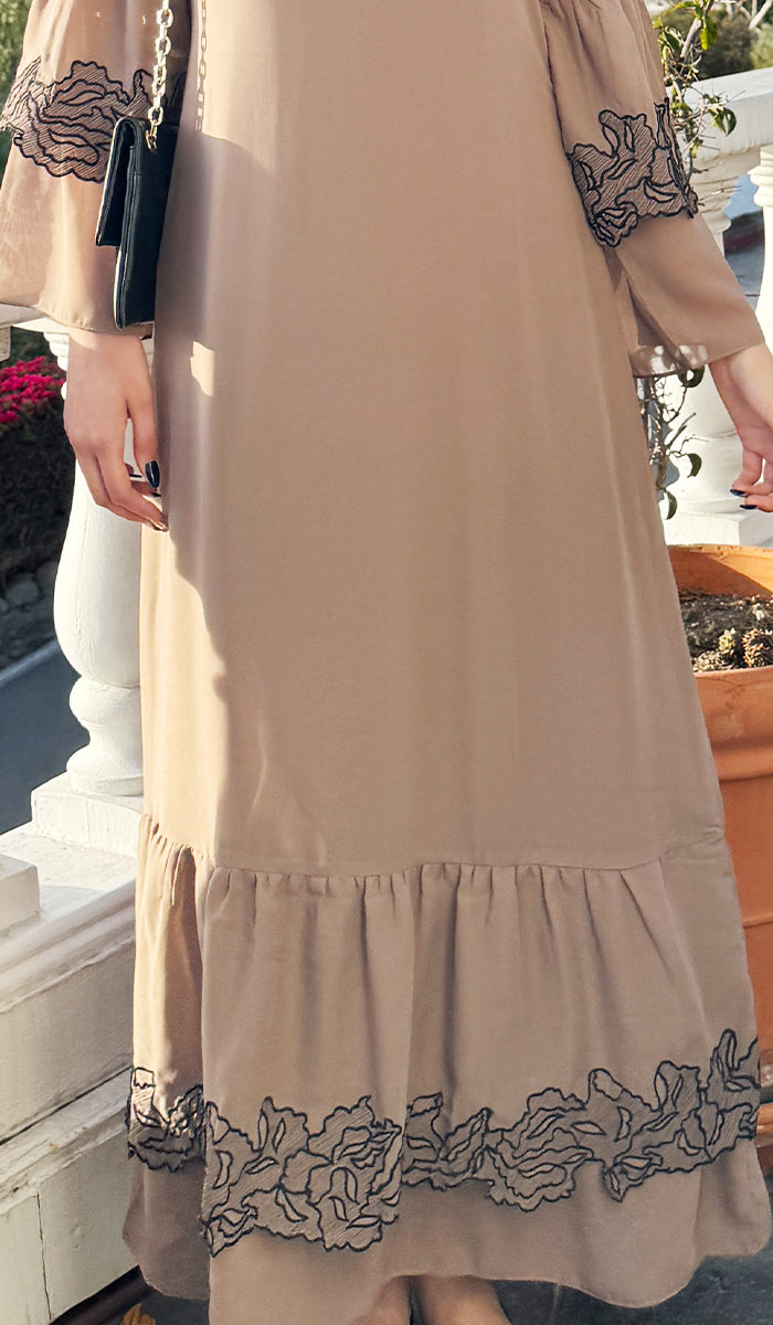 Mahin Cafe Brown and Black Embroidered Chiffon Modest Long Maxi Dress | Modest Muslim Dresses | Artizara, USA 18 (XXXXL)/50 In.(127 Cm)Garment Chest Mahin Cafe Brown and Black Embroidered Chiffon Modest Long Maxi Dress | Modest Muslim Dresses | Artizara, USA 18 (XXXXL)/50 In.(127 Cm)Garment Chest