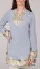 Mahnaz Gold Embellished Long Modest Tunic - Silver Mist