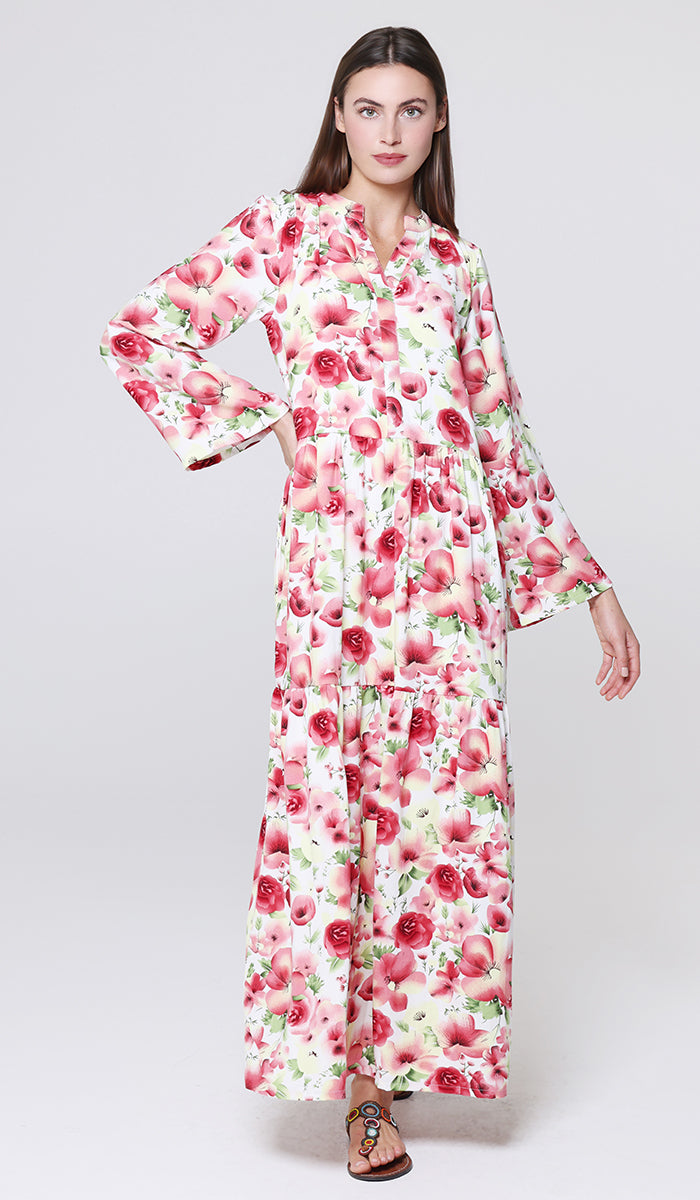 Malia Floral Print Modest Long Maxi Dress - Floral Garden