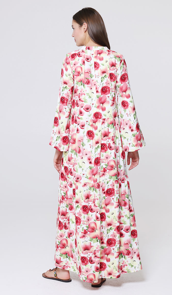 Malia Floral Print Modest Long Maxi Dress - Floral Garden