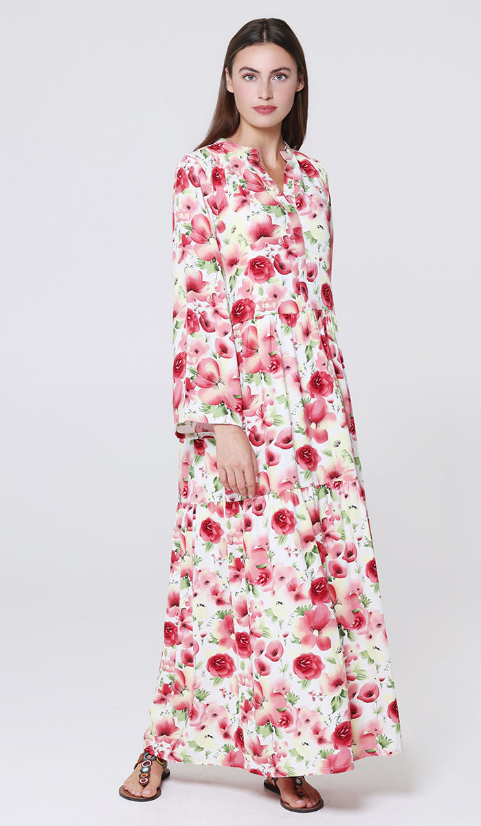 Malia Floral Print Modest Long Maxi Dress - Floral Garden