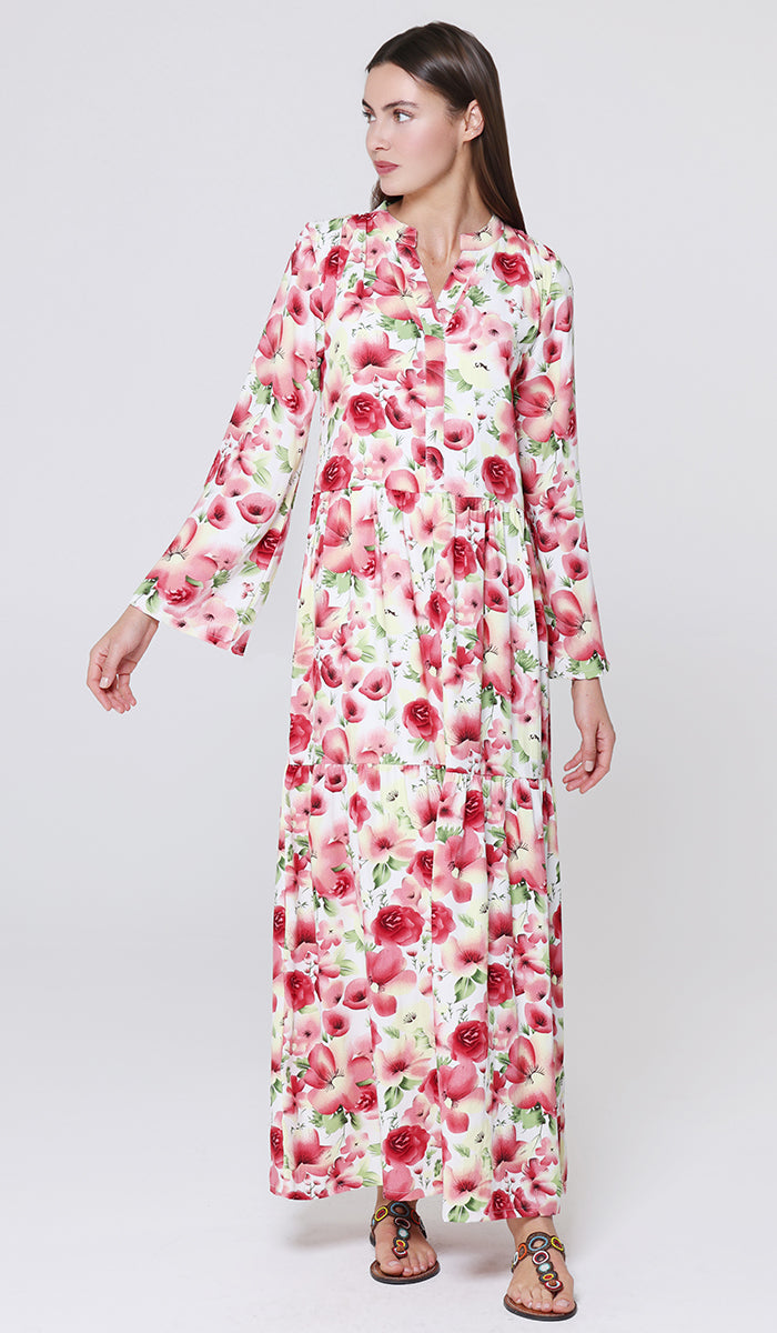 Malia Floral Print Modest Long Maxi Dress - Floral Garden