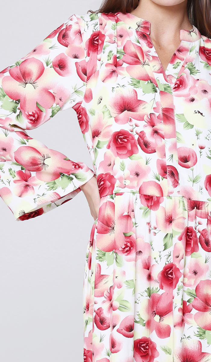 Malia Floral Print Modest Long Maxi Dress - Floral Garden