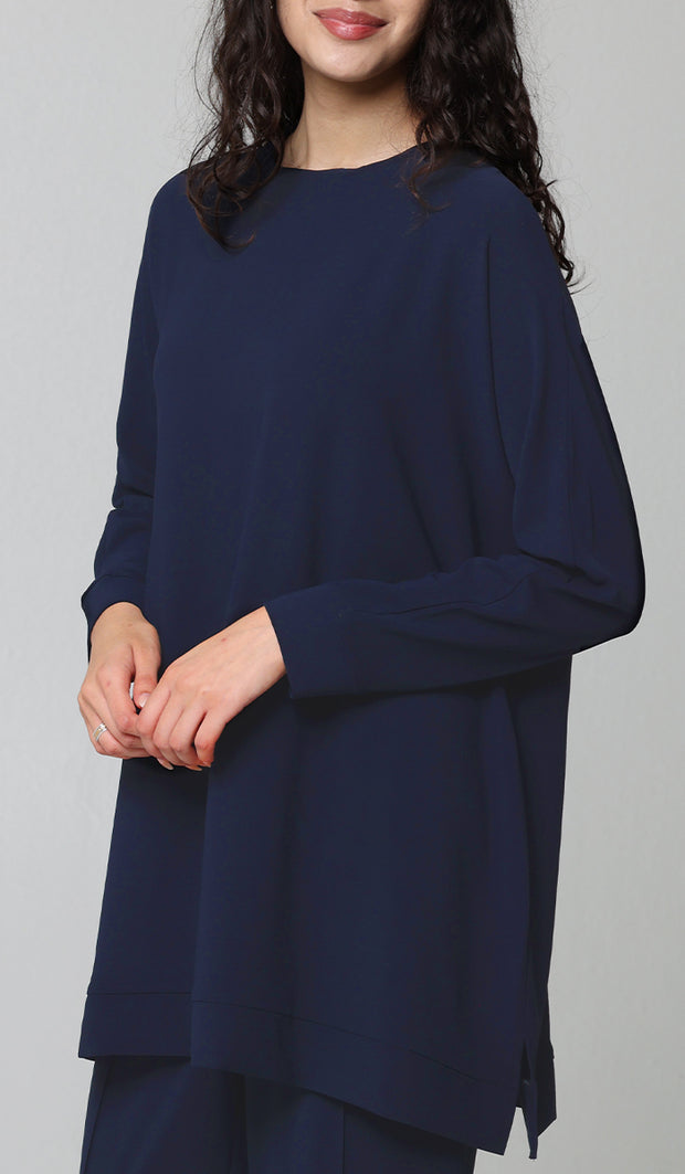 Marvi Indigo Blue Loose Dolman Sleeve Shirt, Modest Islamic Clothing