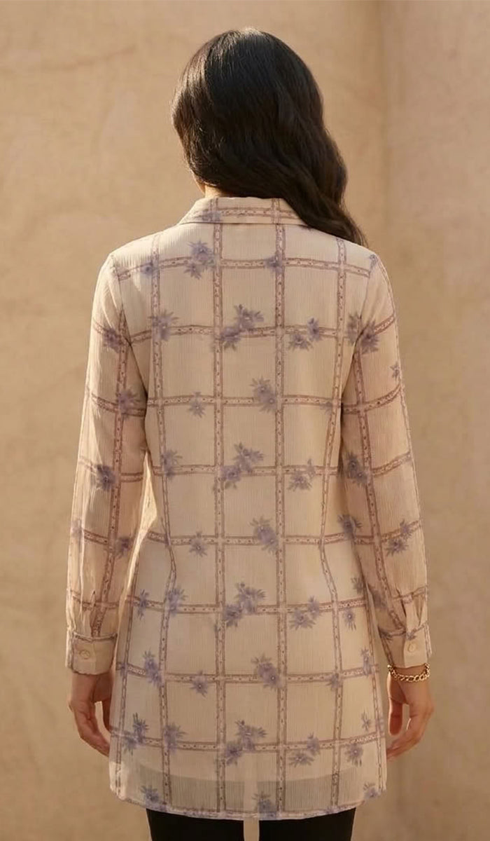 Marwa Chiffon Print Long Button down Shirt - Mosaic Bloom - PREORDER (ships in 2 weeks)