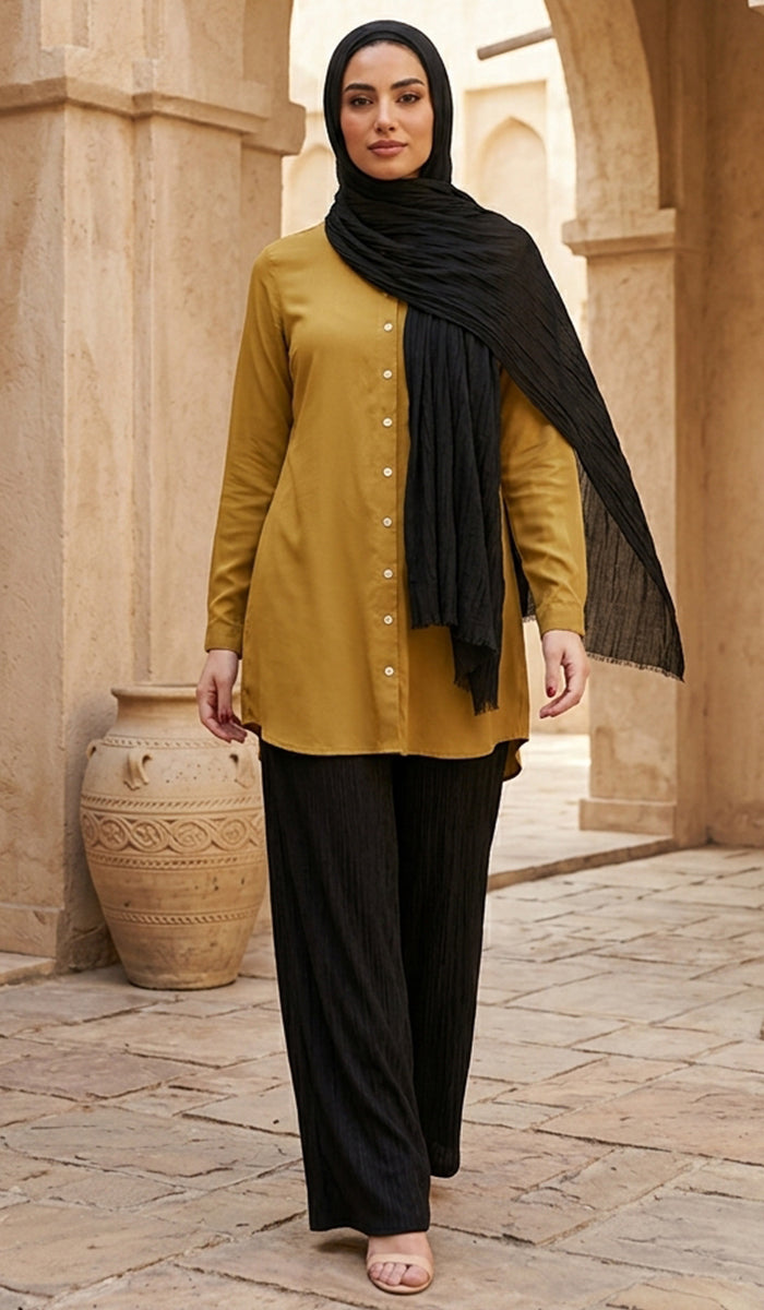 Marwa Cotton Blend Long Button down Shirt - Bronze - PREORDER (ships in 2 weeks)