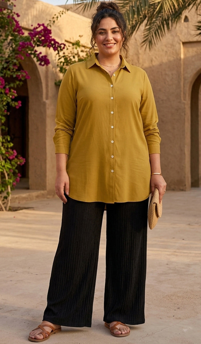 Marwa Cotton Blend Long Button down Shirt - Bronze - PREORDER (ships in 2 weeks)